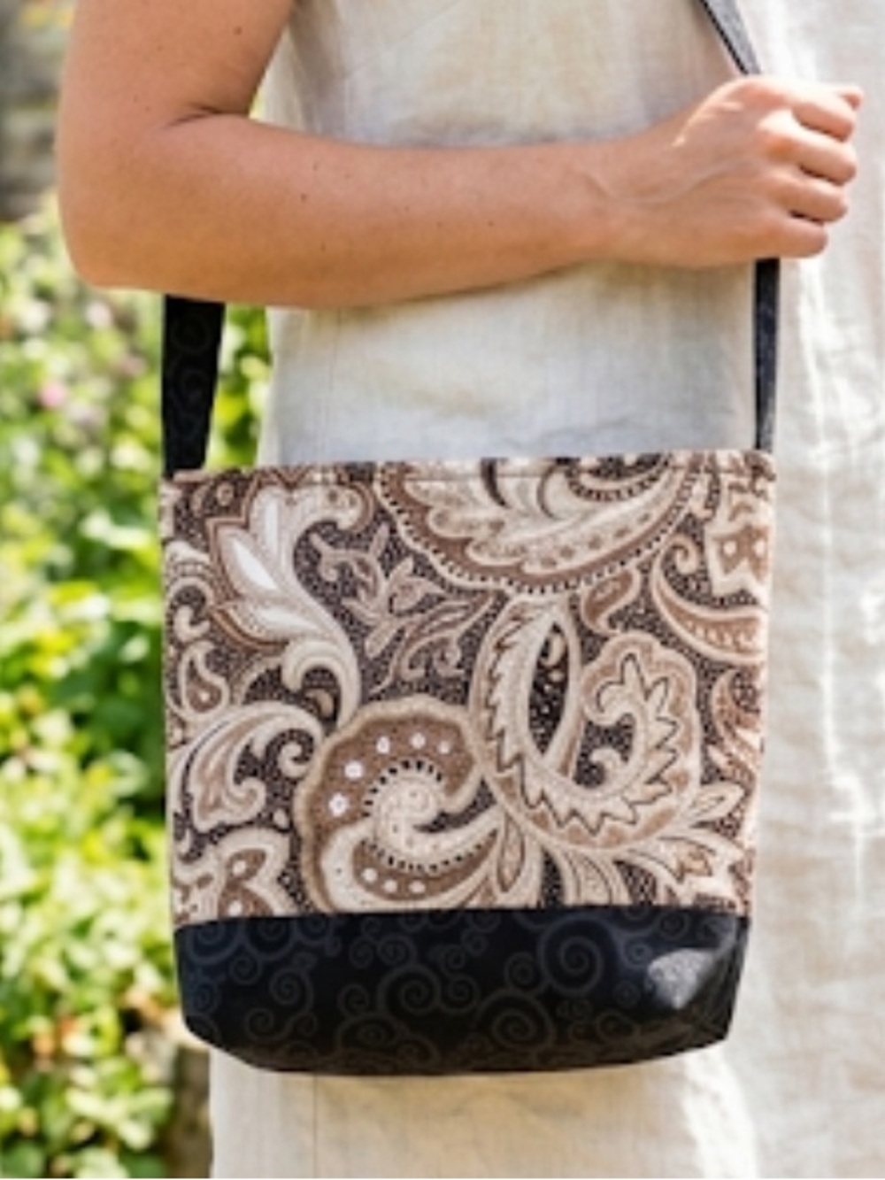 Paisley Fabric Shoulder Bag Brown Black Print All Season Style Handmade Bag